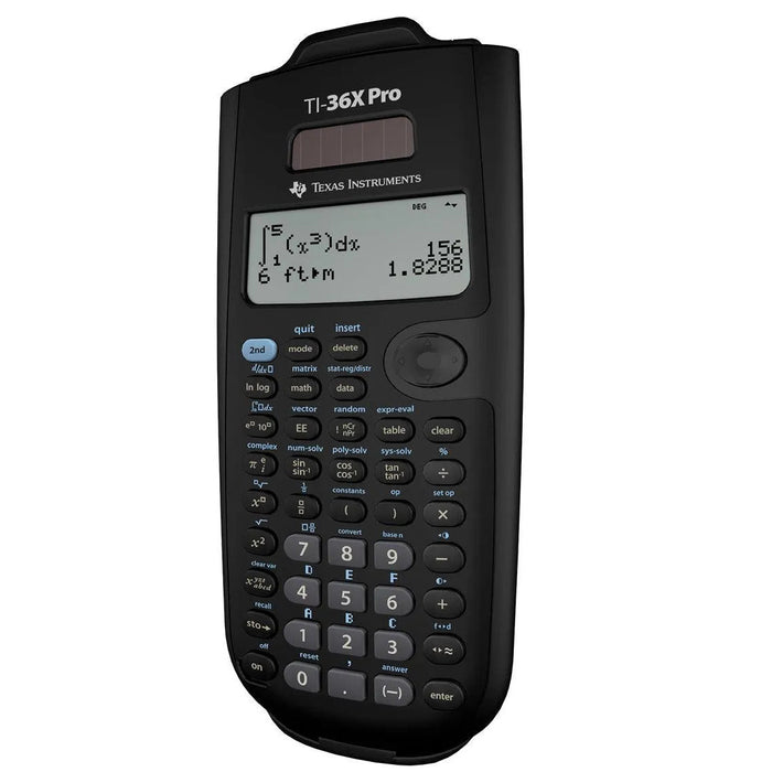 Texas Instruments TI-36X Pro scientific calculator, black, displayed by Underwood Distributing Co.