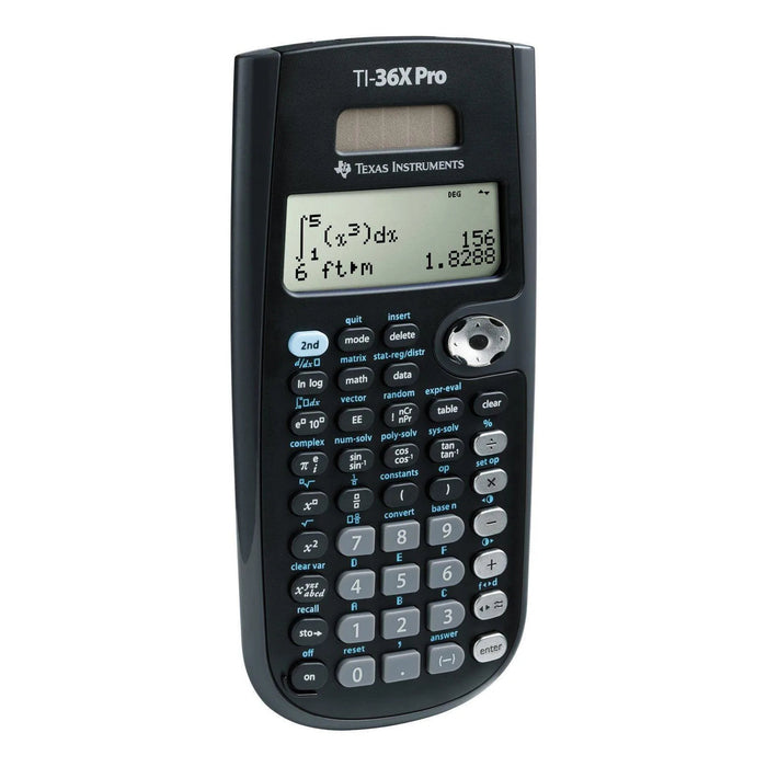 Texas Instruments TI-36X Pro scientific calculator, close-up, with display and keypad, sold by Underwood Distributing Co.
