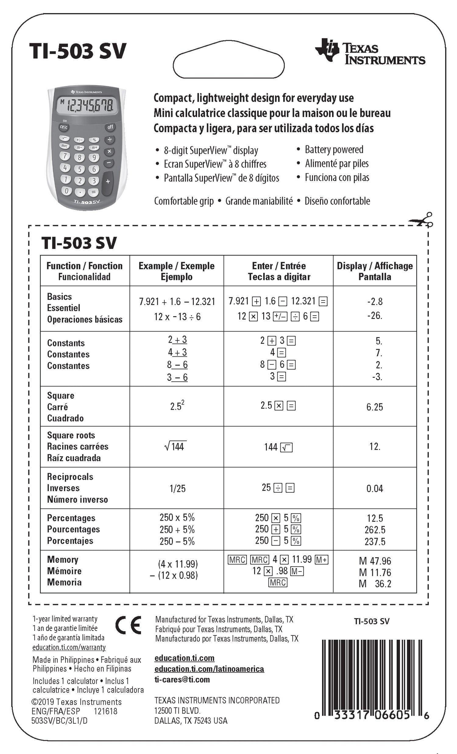 TI-503 SV Basic Calculator - Underwood Distributing Co.