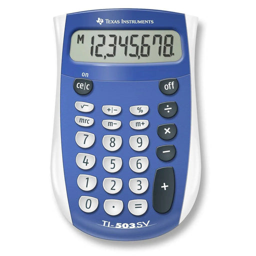 Texas Instruments TI-503SV basic calculator with blue casing, sold by Underwood Distributing Co.