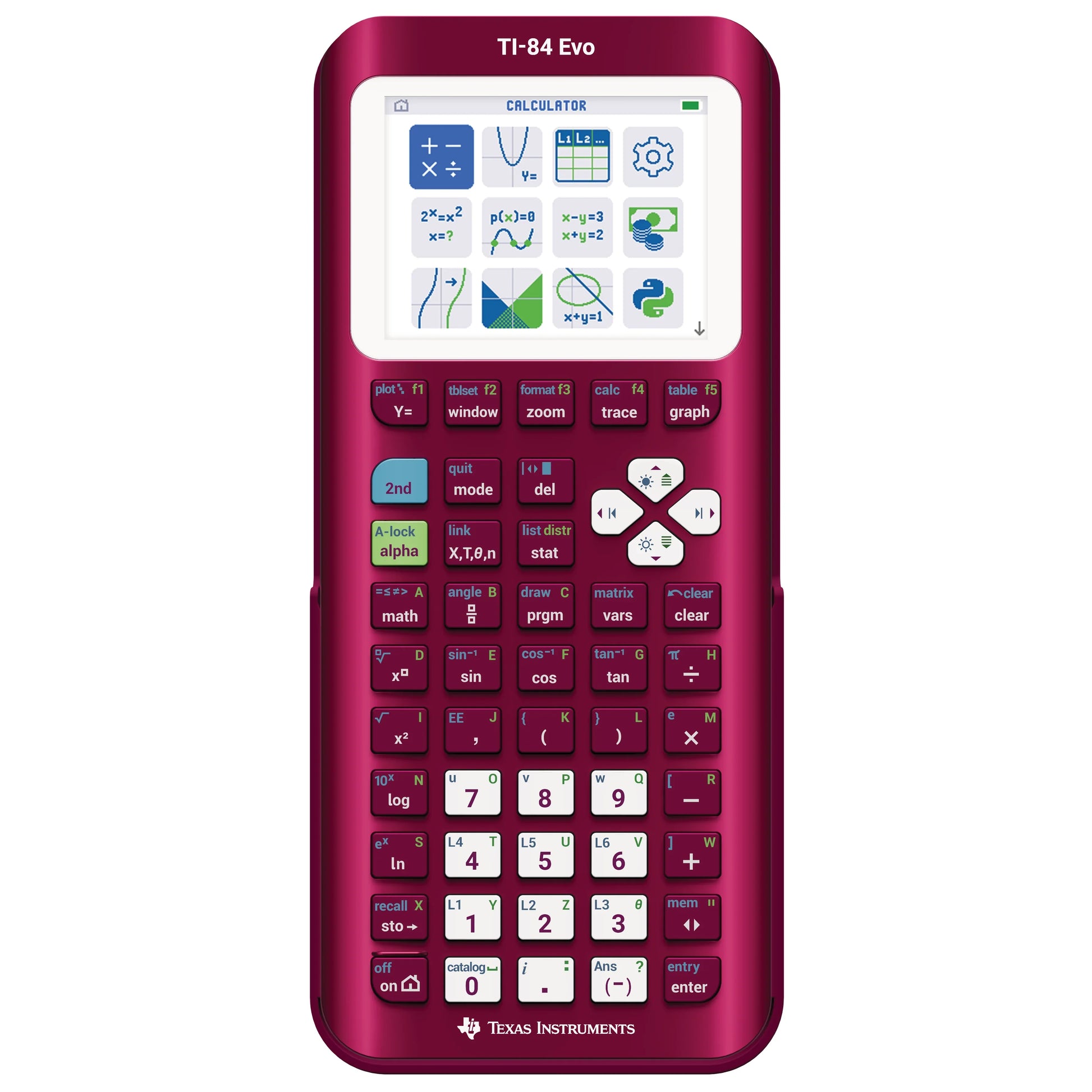 TI-84 Evo Graphing Calculator - Raspberry (Metallic) - Underwood Distributing Co.