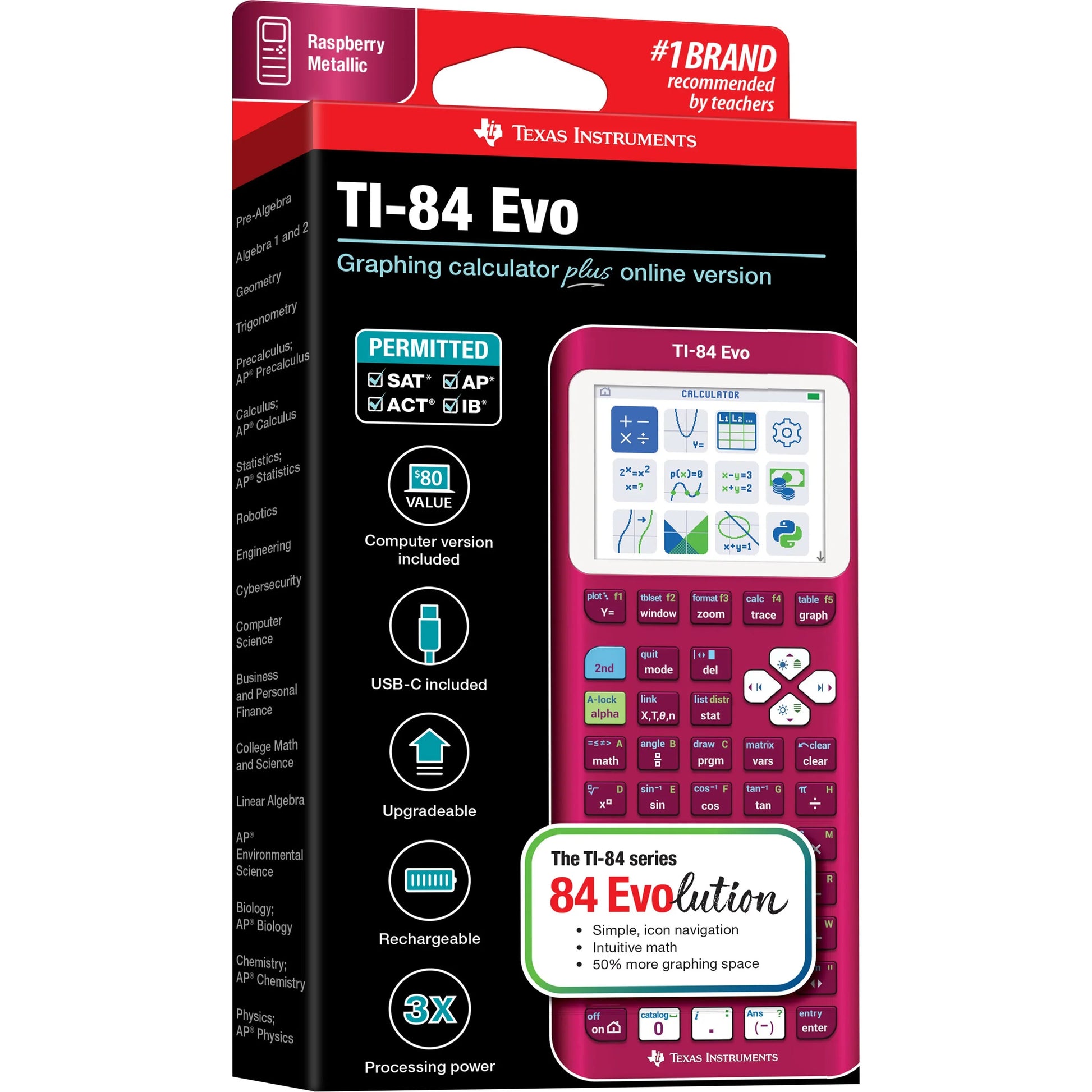 TI-84 Evo Graphing Calculator - Raspberry (Metallic) - Underwood Distributing Co.