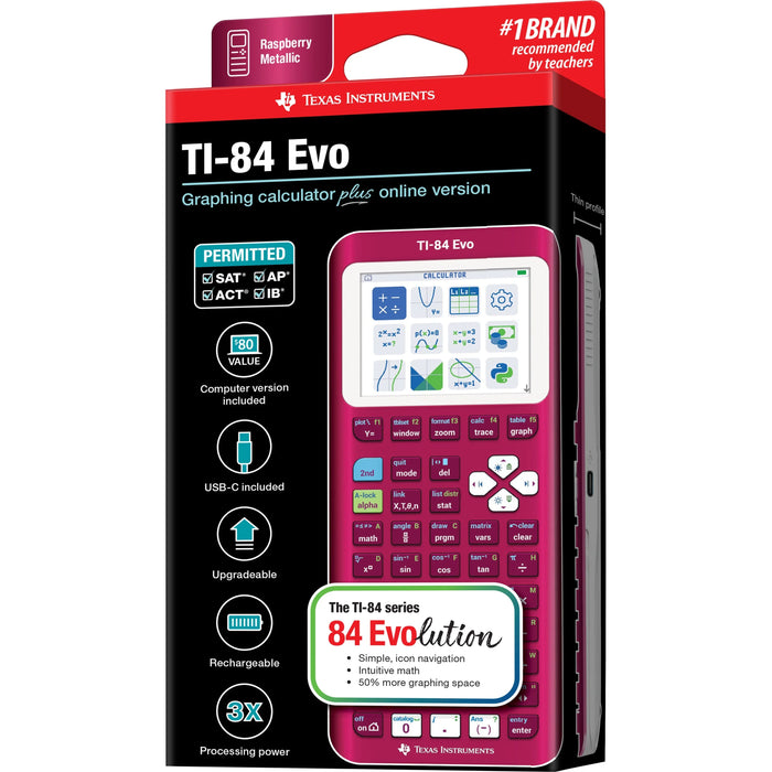 TI-84 Evo Graphing Calculator - Raspberry (Metallic) - Underwood Distributing Co.