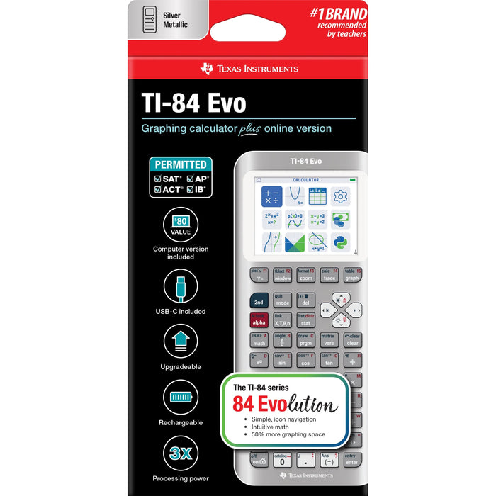TI-84 Evo Graphing Calculator - Silver (Metallic) - Underwood Distributing Co.