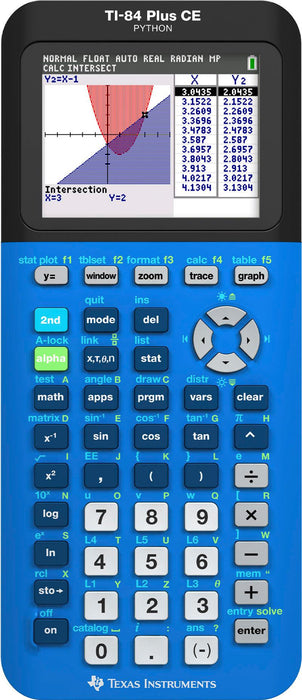 Ti-84 Plus CE Graphing Calculator - Bionic Blue (NO PYTHON) - Underwood Distributing Co.