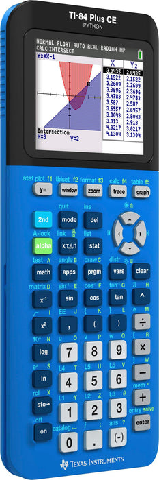 Ti-84 Plus CE Graphing Calculator - Bionic Blue (NO PYTHON) - Underwood Distributing Co.