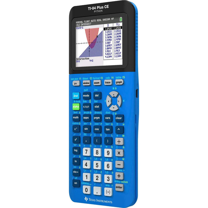 Texas Instruments TI-84 Plus CE graphing calculator in bionic blue from Underwood Distributing