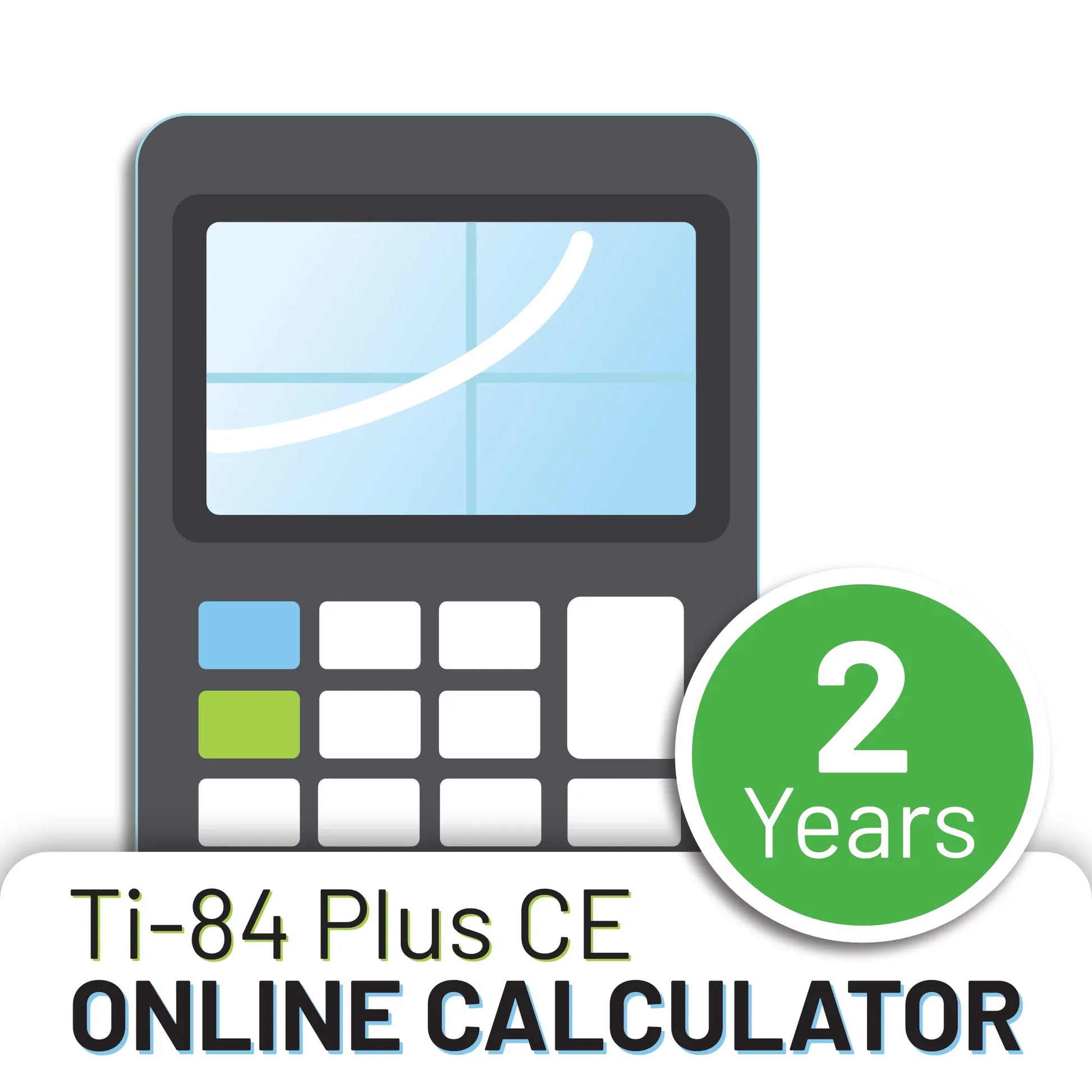 TI-84 Plus CE online calculator icon with 2-year badge, Underwood Distributing Co.
