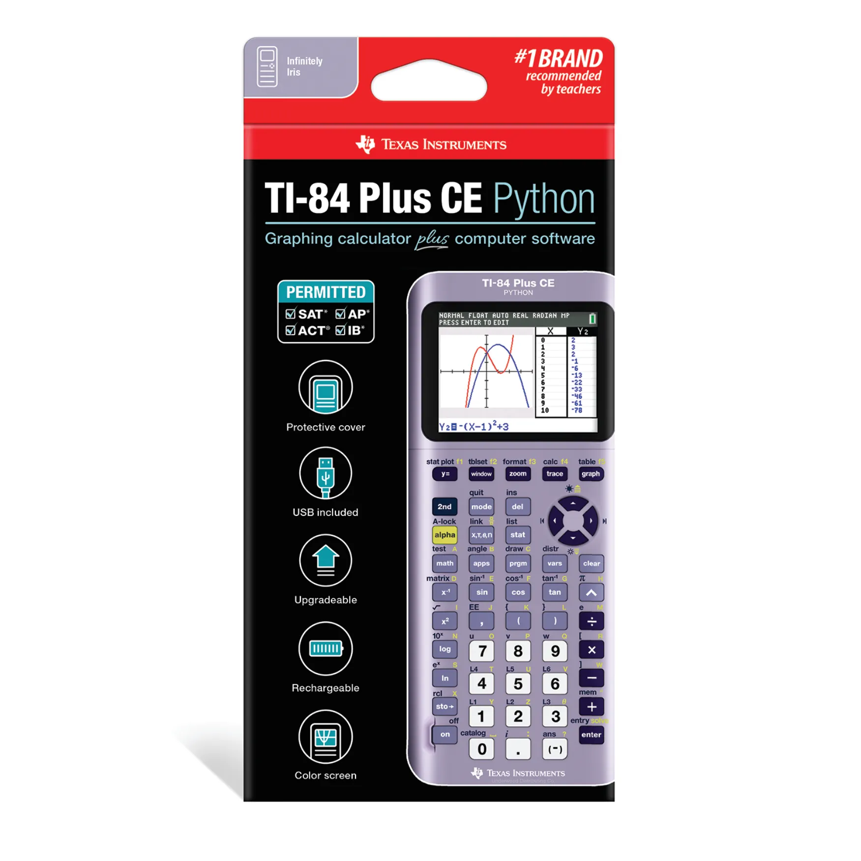 Texas Instruments TI-84 Plus CE Python graphing calculator in Infinity Iris color, boxed