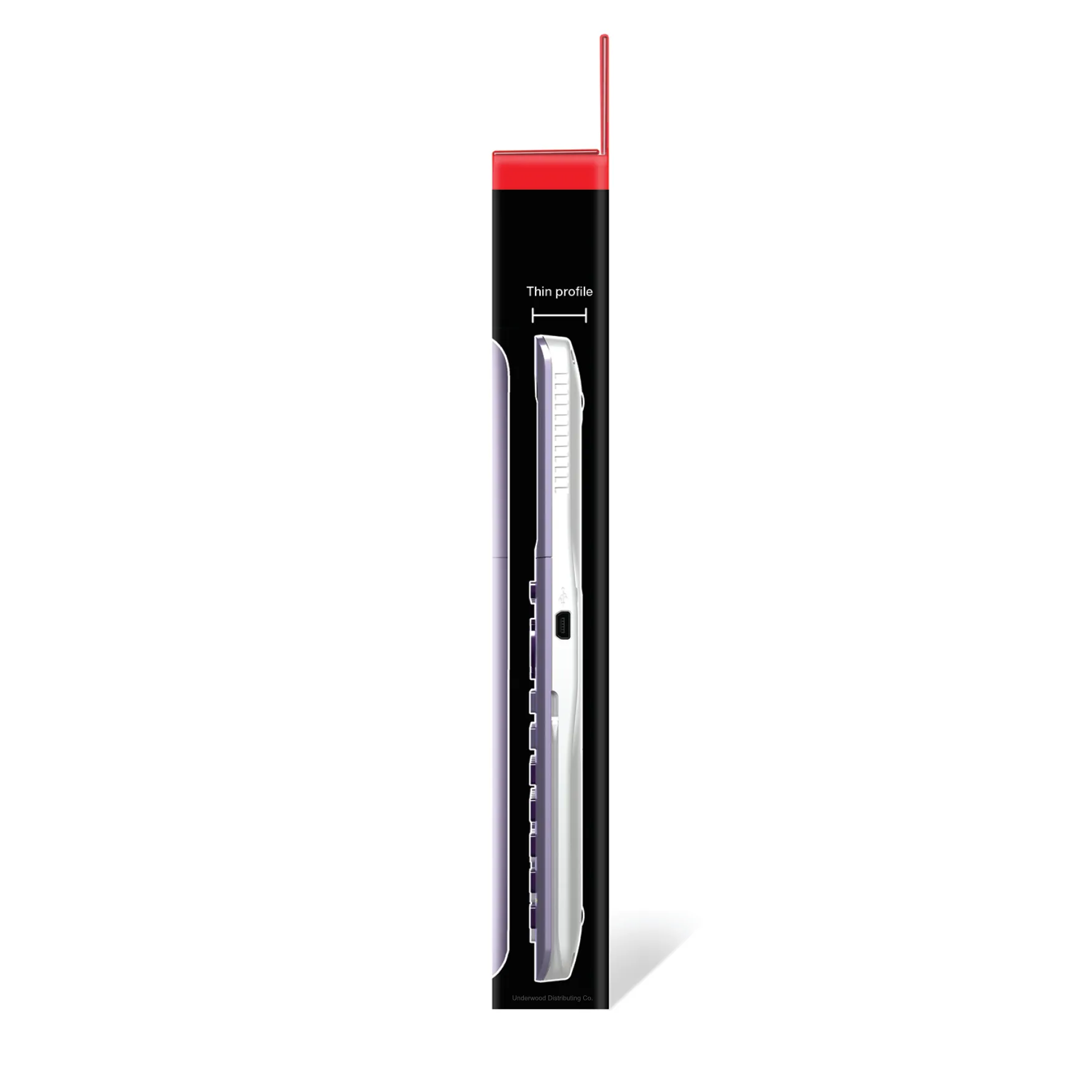 Side view of TI-84 Plus CE Python graphing calculator in retail packaging, Underwood Distributing Co.