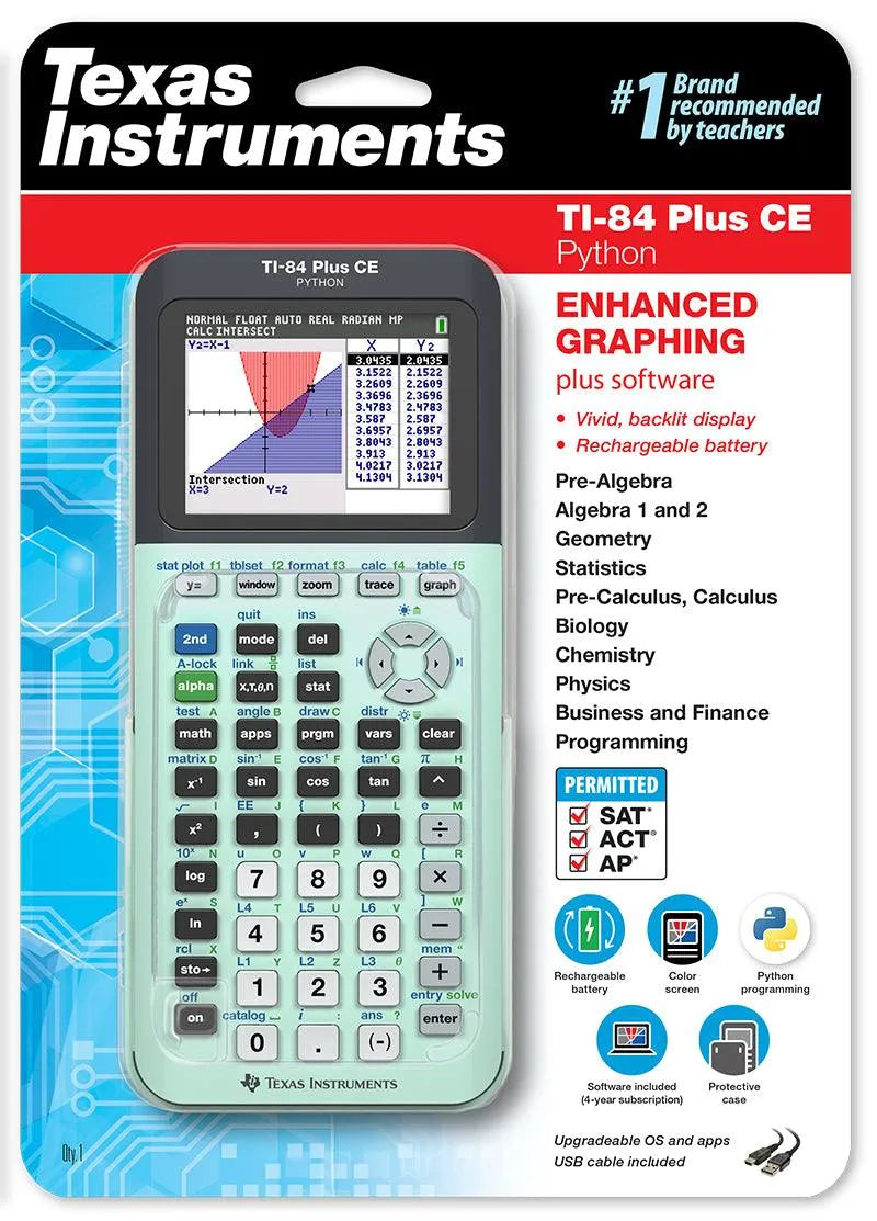 Ti-84 Plus CE Python Graphing Calculator - Measure Mint - Underwood Distributing Co.