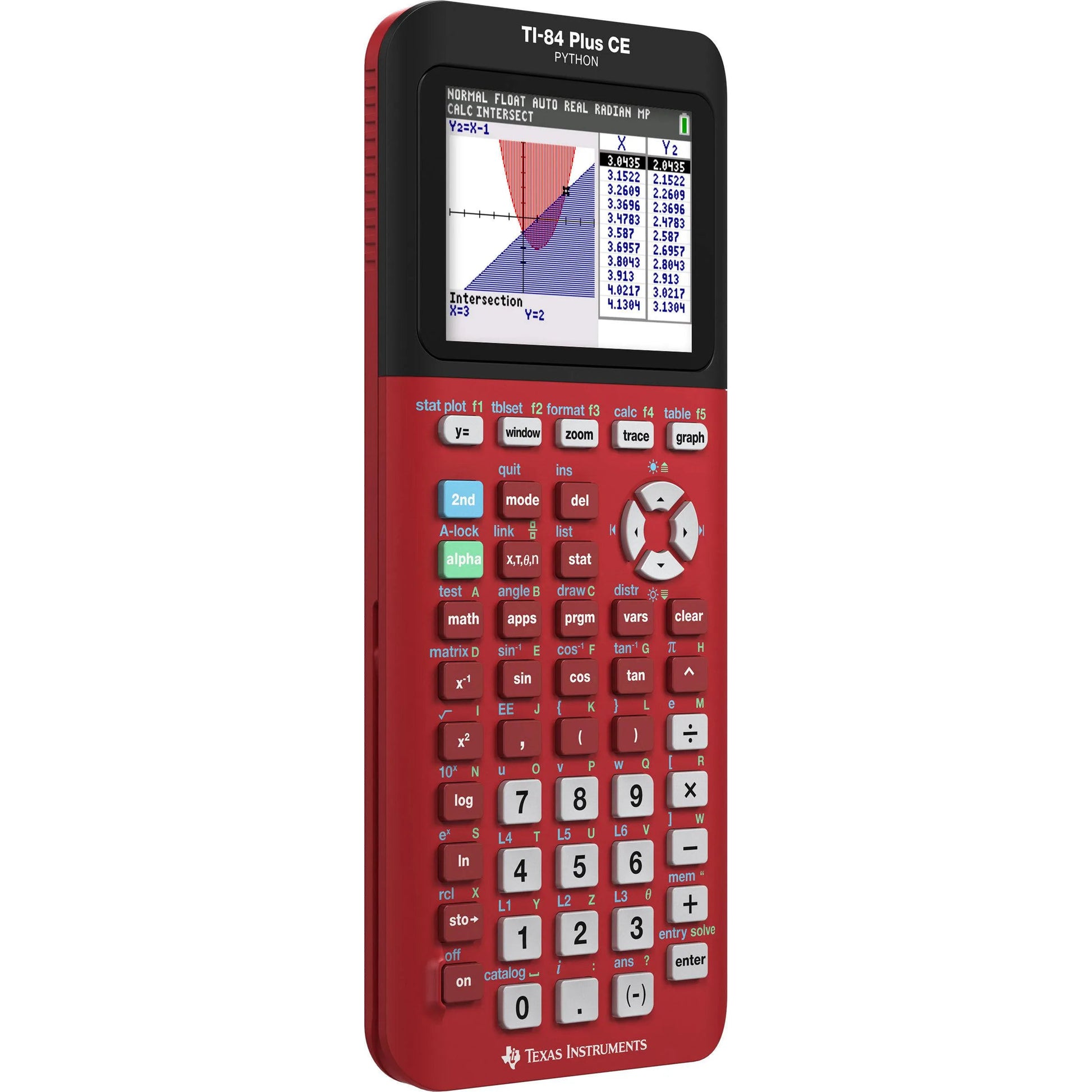 TI-84 Plus CE Python graphing calculator in radical red, displayed at Underwood Distributing Co.