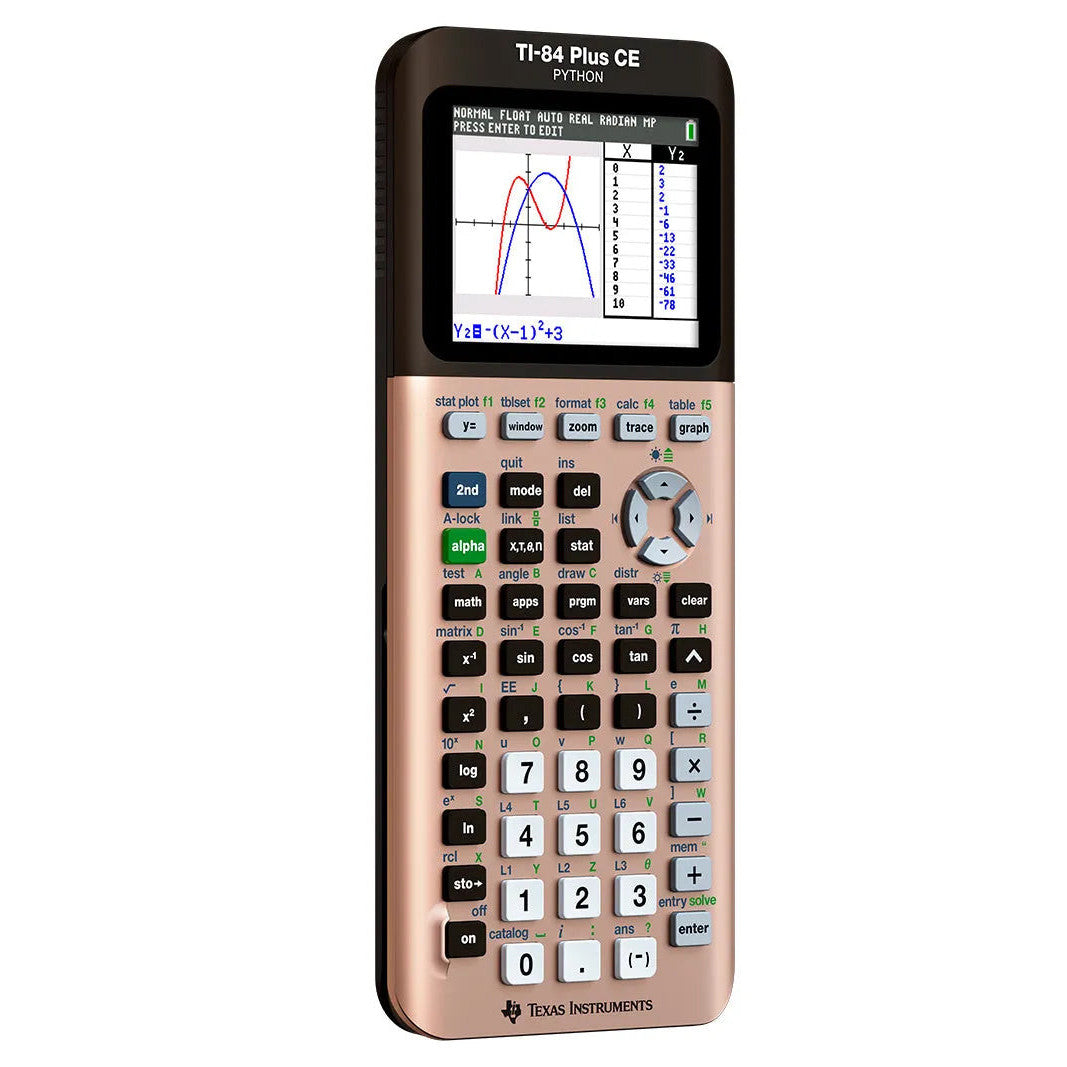 Texas Instruments TI-84 Plus CE Python graphing calculator in rose gold from Underwood Distributing Co.