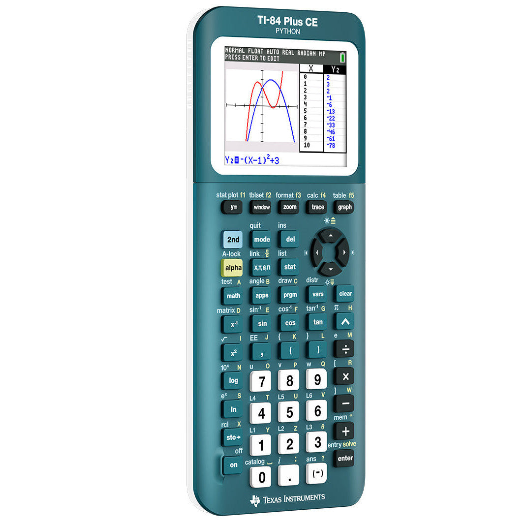 Texas Instruments TI-84 Plus CE Python graphing calculator in teal, from Underwood Distributing