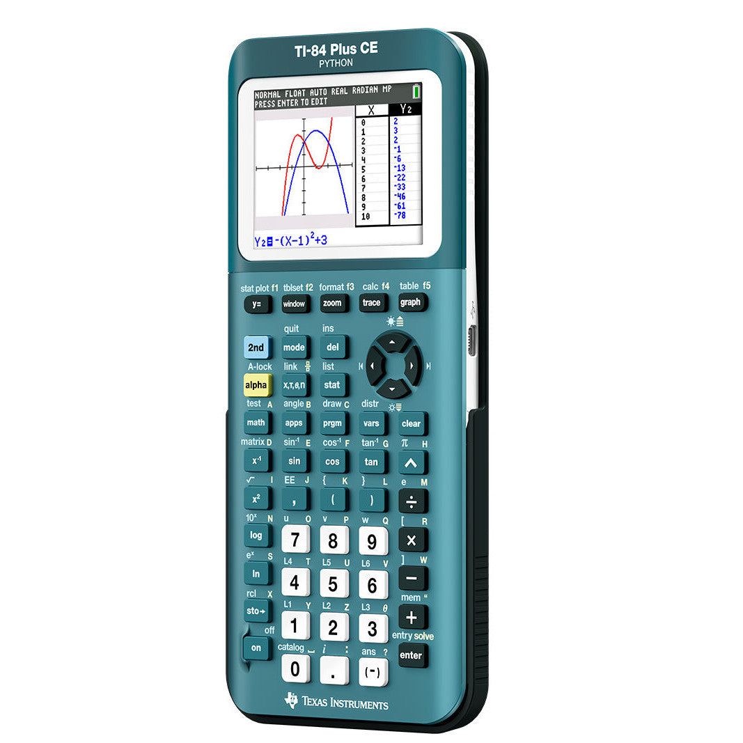 TI-84 Plus CE Python graphing calculator in teal, Texas Instruments, Underwood Distributing