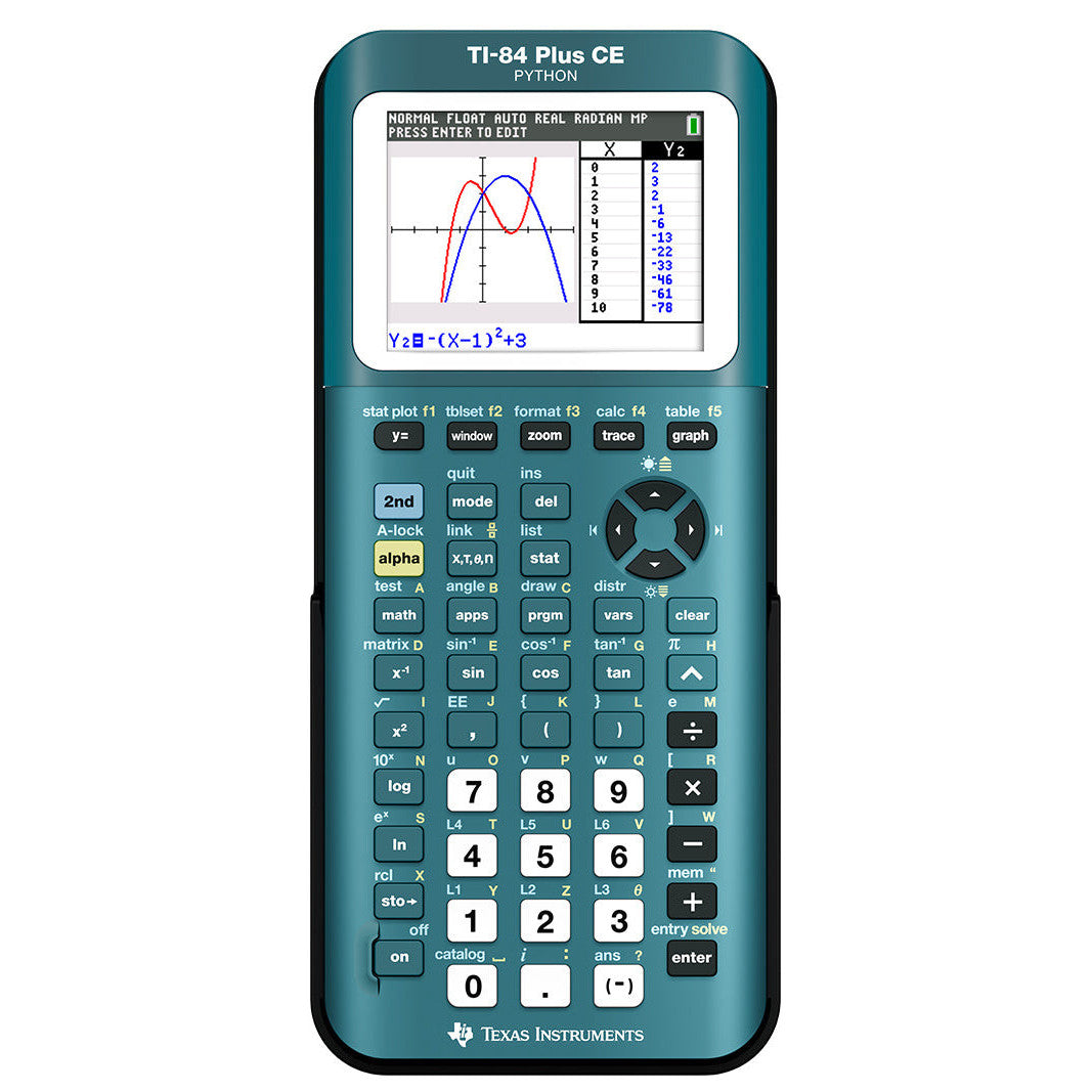 TI-84 Plus CE Python graphing calculator in teal from Texas Instruments, Underwood Distributing