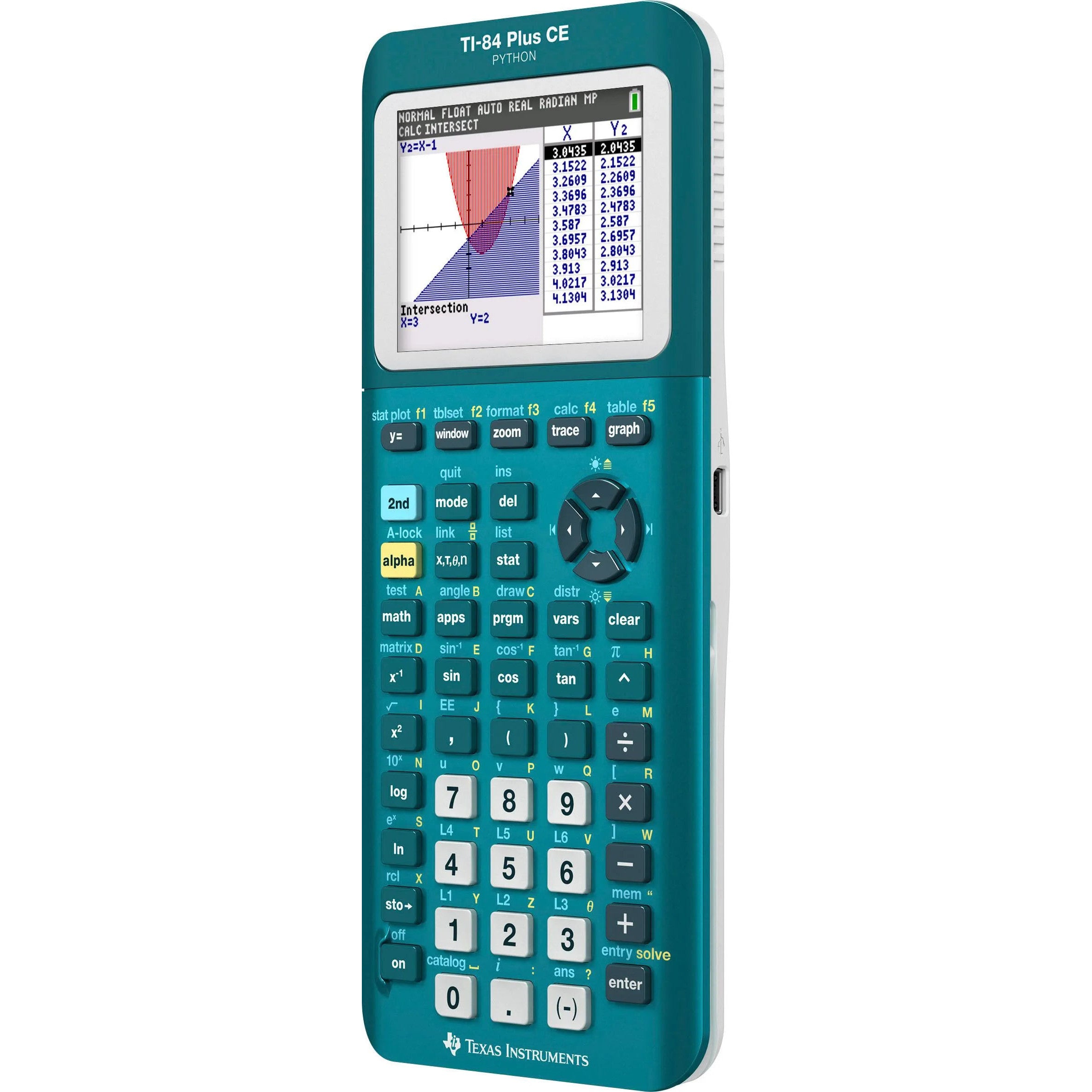 TI-84 Plus CE Python teal graphing calculator with color screen from Underwood Distributing