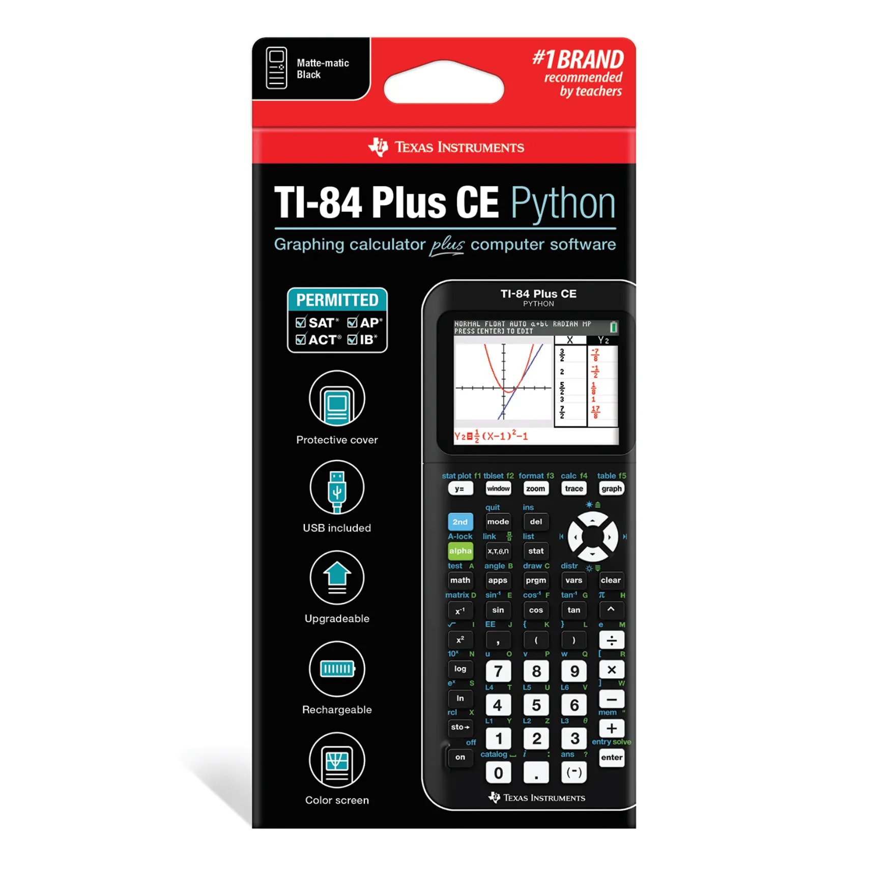 TI-84 Plus CE Python graphing calculator in retail packaging, Texas Instruments, Underwood Distributing