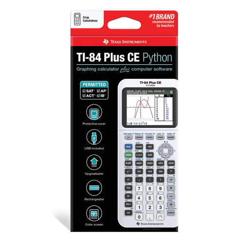 Ti-84 Plus CE Python Graphing Calculator - White (Crisp Calculations) - Underwood Distributing Co.
