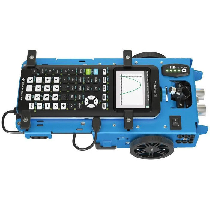 Texas Instruments TI-Innovator Rover STEM robot with TI-84 Plus CE graphing calculator, blue chassis