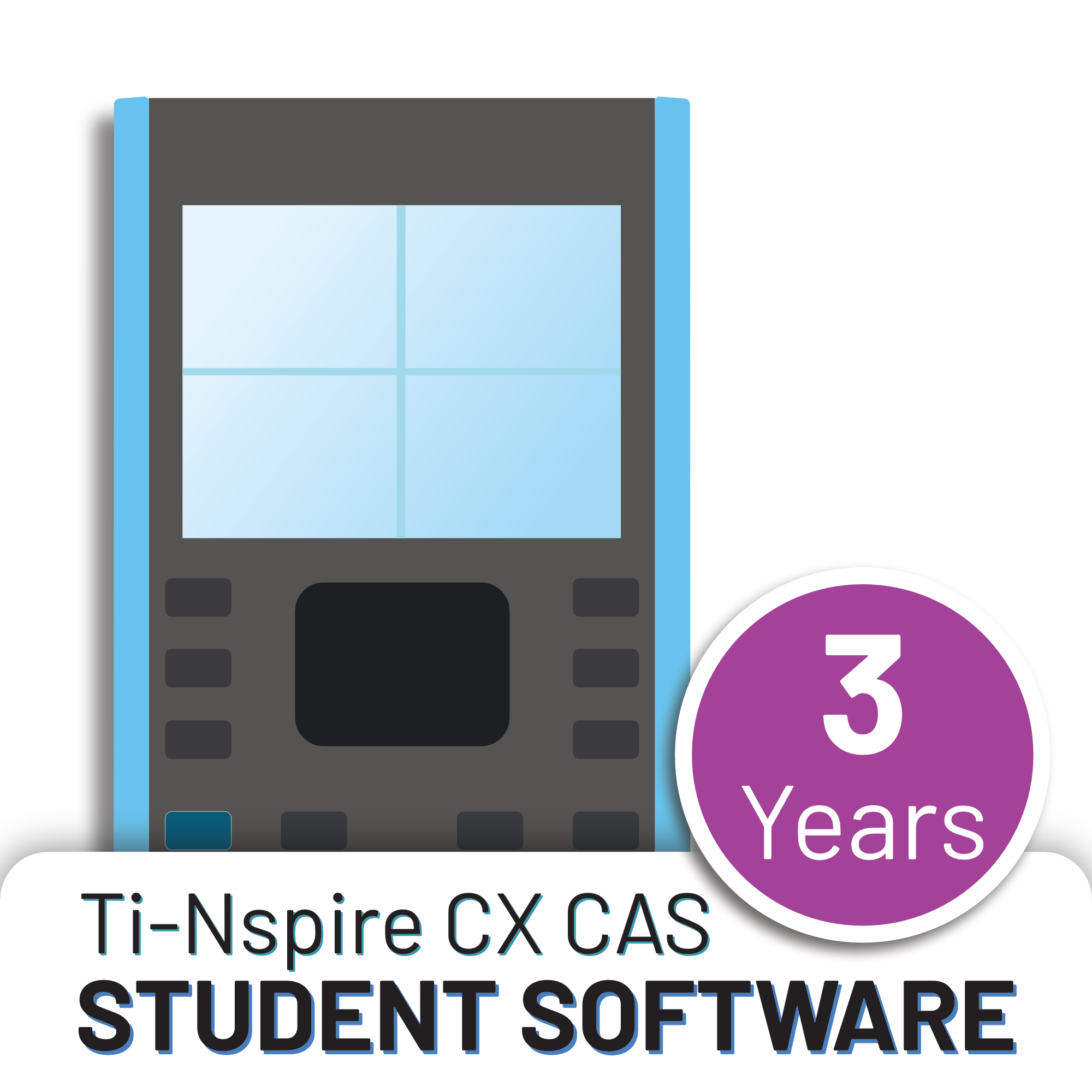 Ti-Nspire CX CAS student software 3 years license graphic, calculator icon, Underwood Distributing