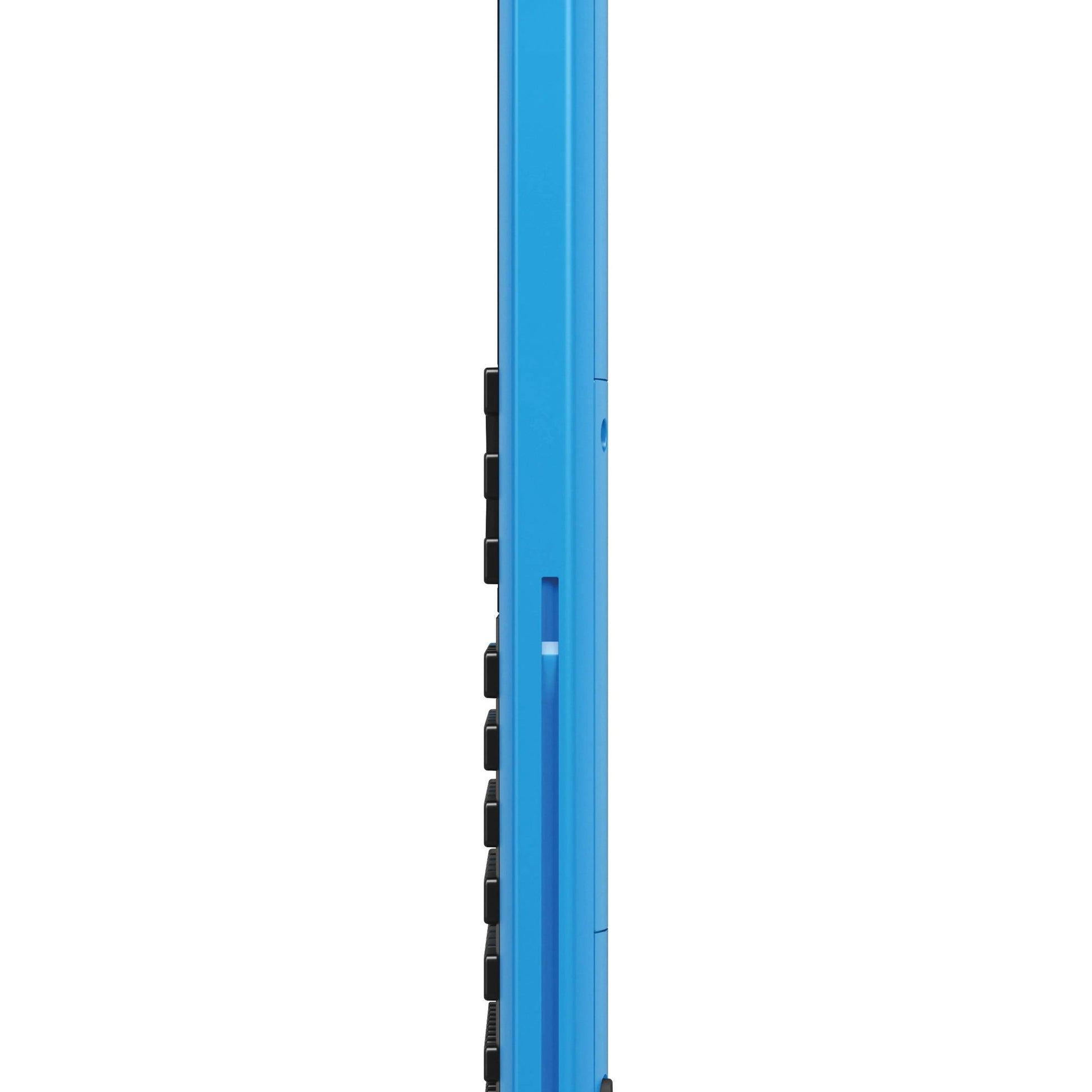 Side view of a blue TI-Nspire CX II CAS graphing calculator from Underwood Distributing Co.