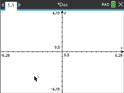 TI-Nspire CX II CAS graphing calculator interface displaying a coordinate grid