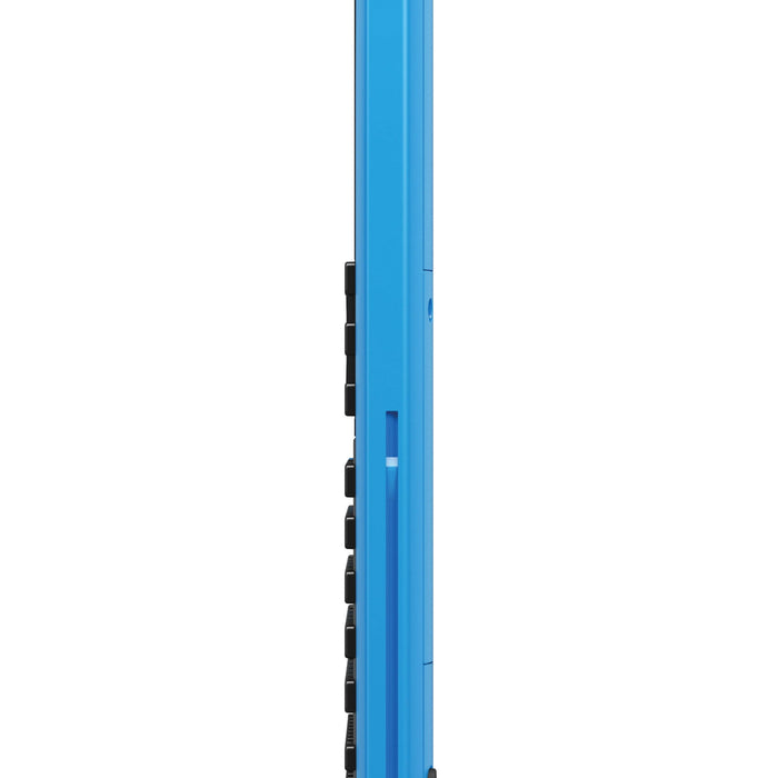 Side view of blue TI-Nspire CX II CAS graphing calculator, Underwood Distributing Co.