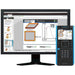 TI-Nspire CX II CAS graphing calculator next to computer showing geometric graphs, sold by Underwood Distributing Co.