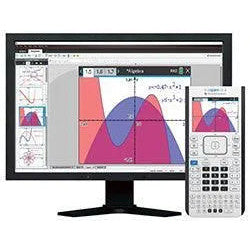 TI-Nspire CX II graphing calculator and teacher software displayed on a monitor, sold by Underwood Distributing Co.