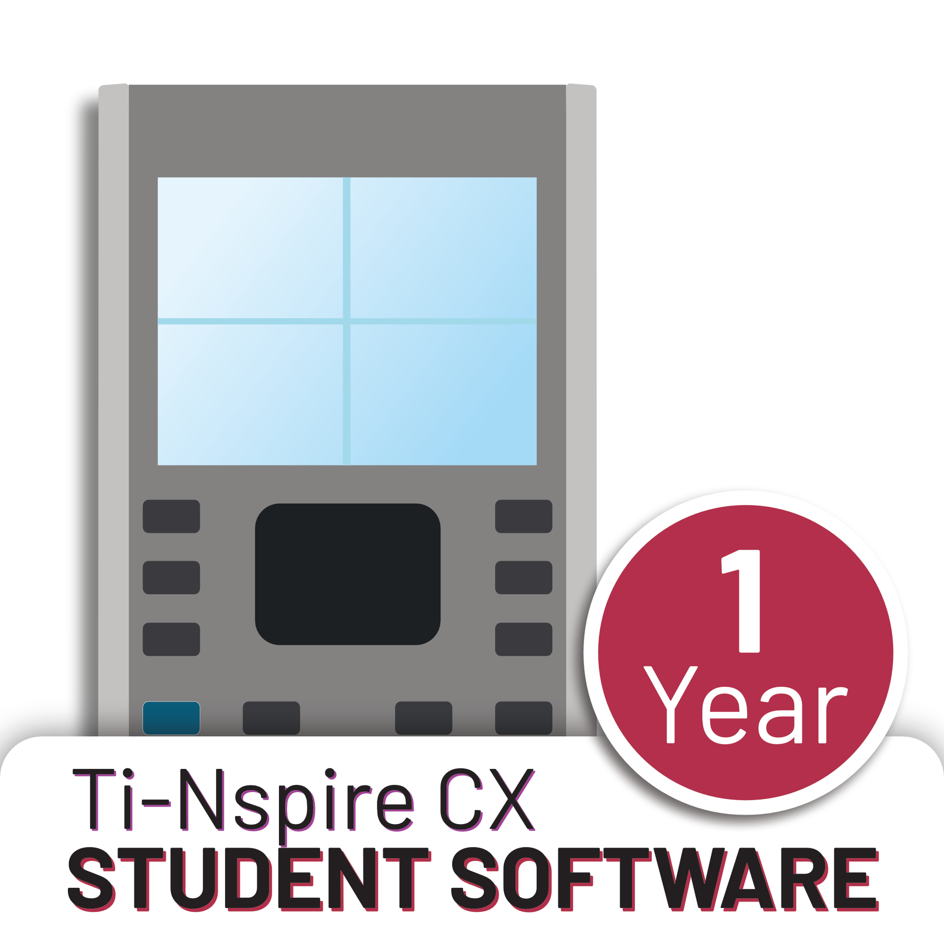 Ti-Nspire CX Student Software 1 Year license graphic, calculator icon, Underwood Distributing