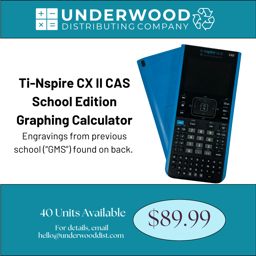 TI-Nspire CX II CAS School Edition Graphing Calculator, Refurbished with engraving on back of calculator, 40 units available for $89.99 each