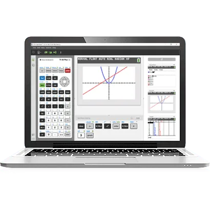TI-SmartView CE graphing calculator software on laptop screen, Underwood Distributing Co.