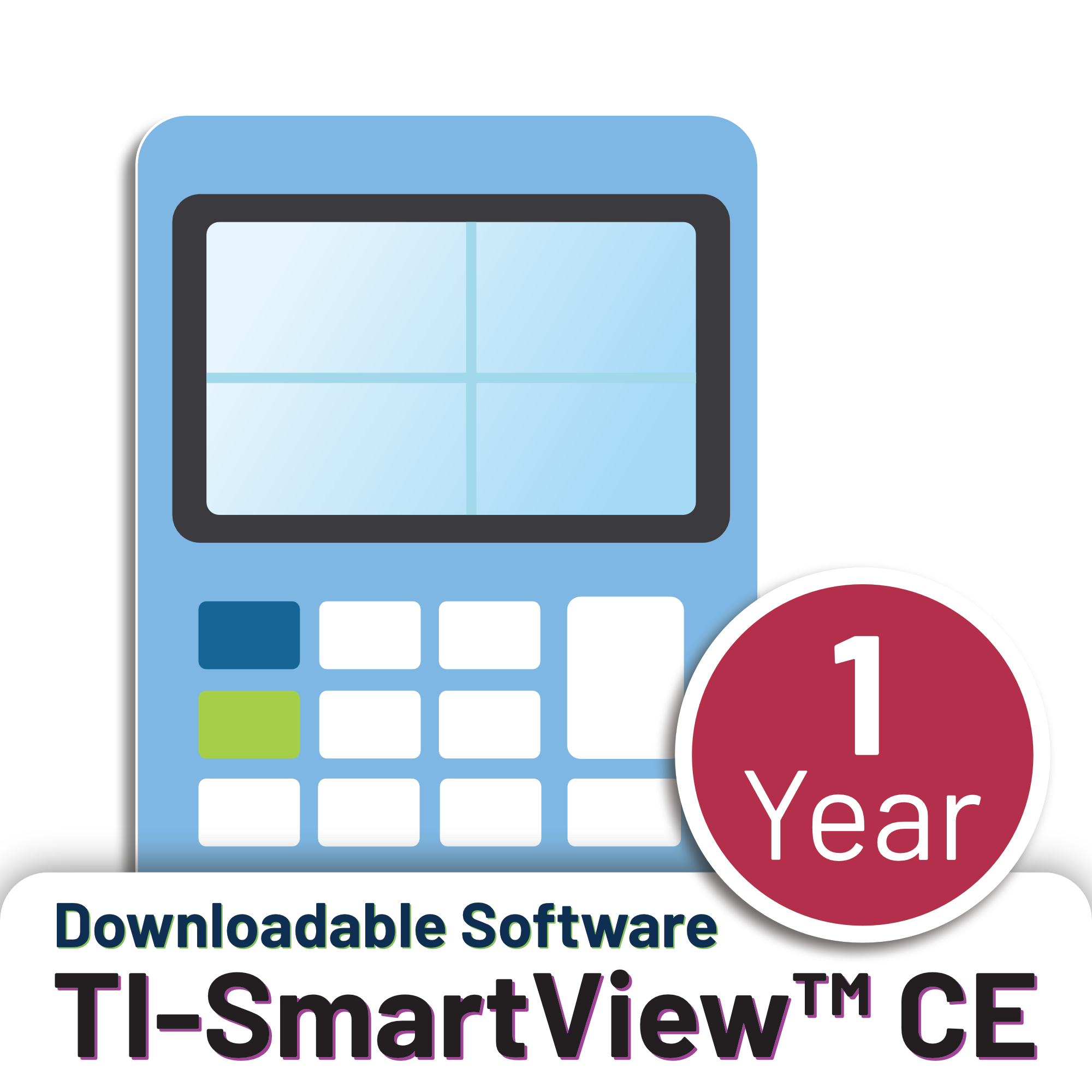TI-SmartView CE software 1 year license icon, blue calculator graphic, Underwood Distributing