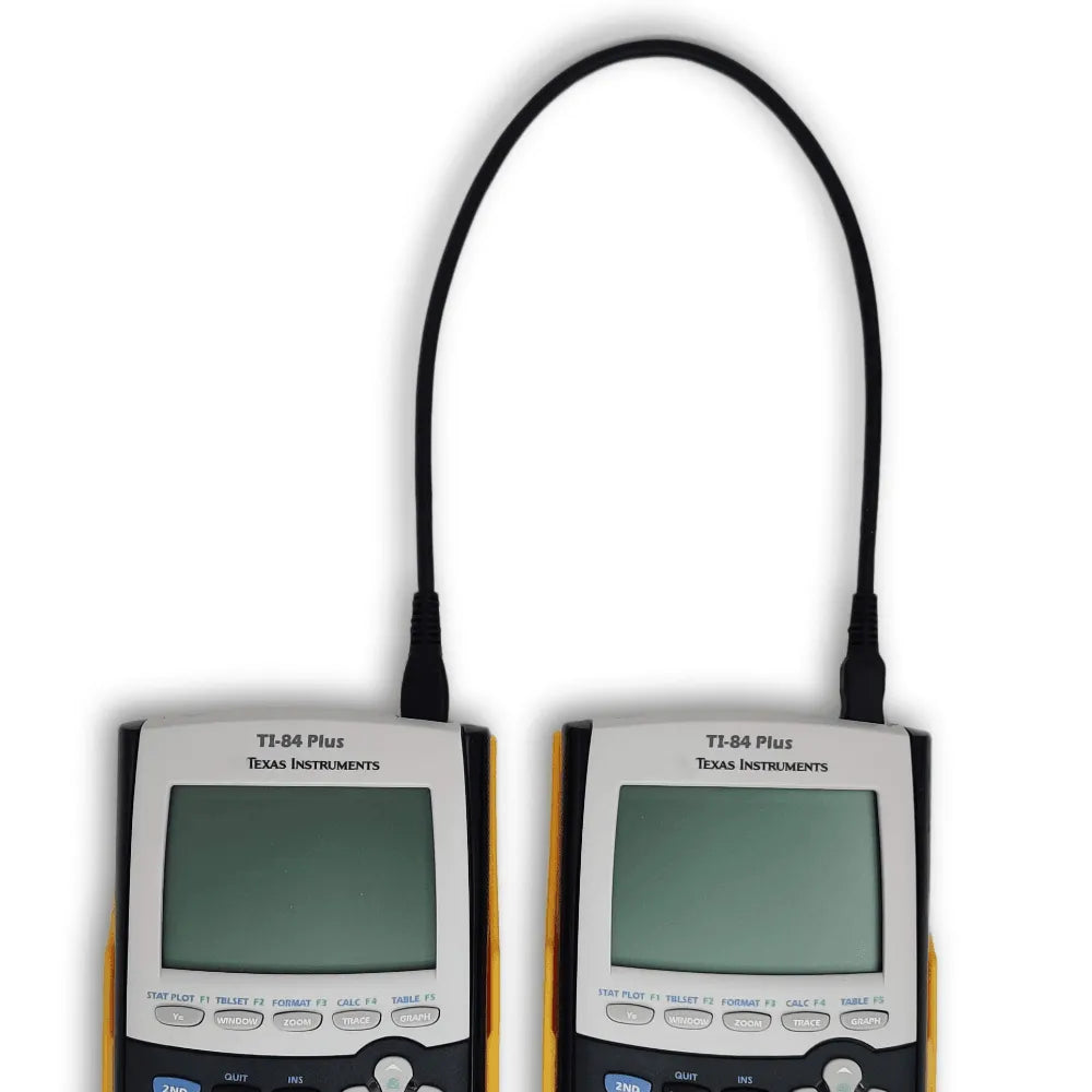 Unit-to-unit transfer cable connecting two TI-84 Plus Texas Instruments calculators