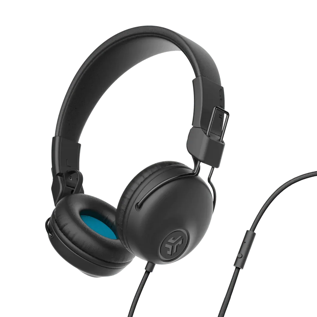 JLab Studio black wired on-ear headset with cushioned ear pads, sold by Underwood Distributing Co.