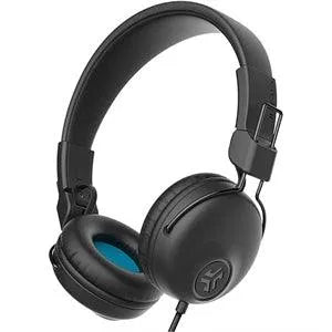JLab Studio black wired over-ear headset with blue ear cushions from Underwood Distributing Co.